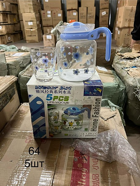 64 Стеклянный набор с чайником 5 pcs