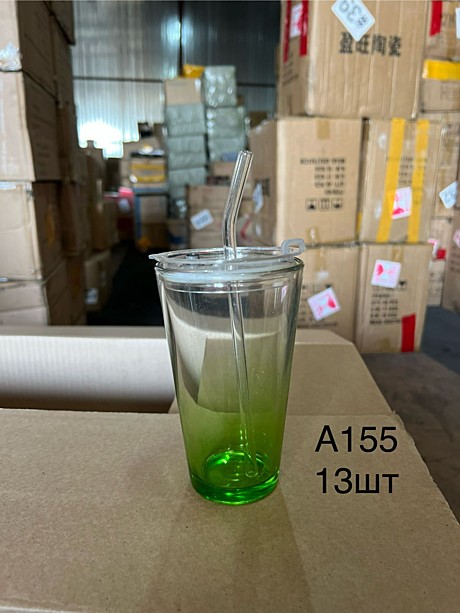 A-155 Стеклянная стакан с трубочкой