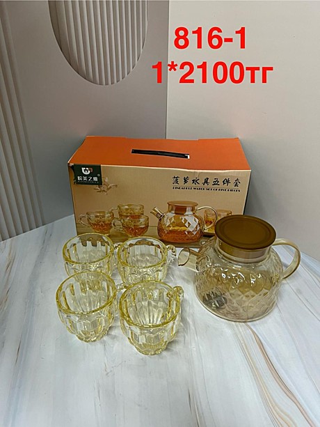 816-1 Чайный набор со стаканом стеклянная 5PCS/SET (1кр-12уп)